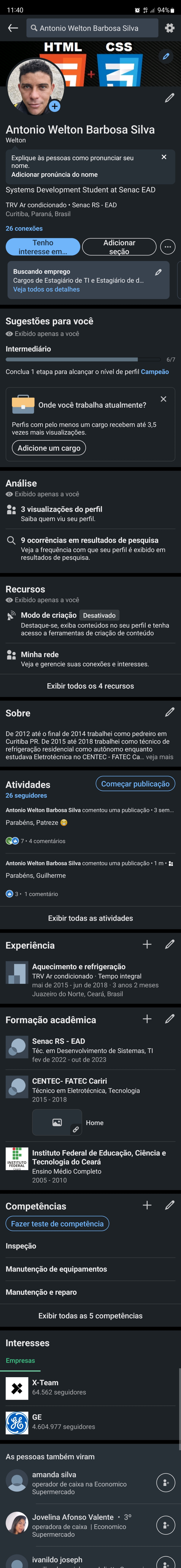 Tela LinkedIn